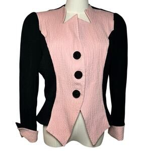 VTG 80s David Hayes Pink Black Power Blazer M Retro Glam Preppy Casual Indie